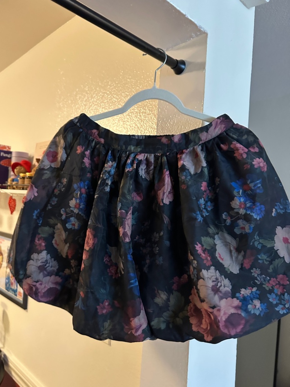 By Anthropologie - Floral Black Balloon Mini Skirt